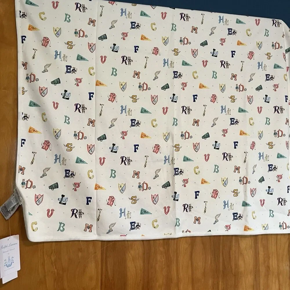 NWT Ralph Lauren X Riley Sheehay Baby Blanket Logo Print Watercolor Unisex 28x32